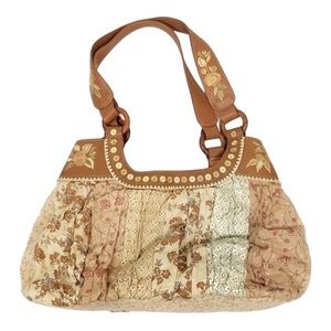 Vintage J. Jill Boho Floral Embroidered Cotton & Leather Shoulder Bag